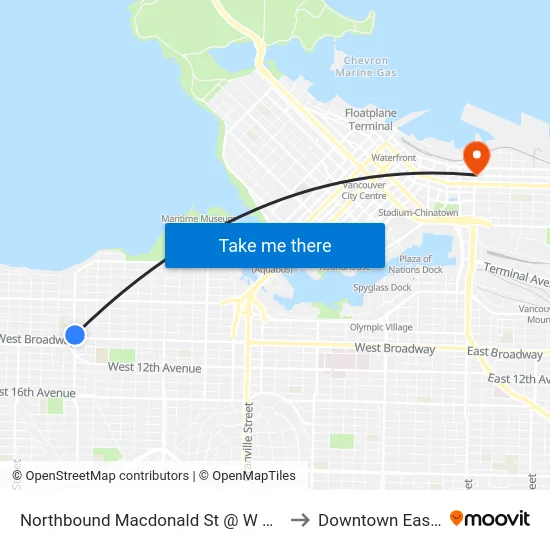 Northbound Macdonald St @ W Broadway to Downtown Eastside map
