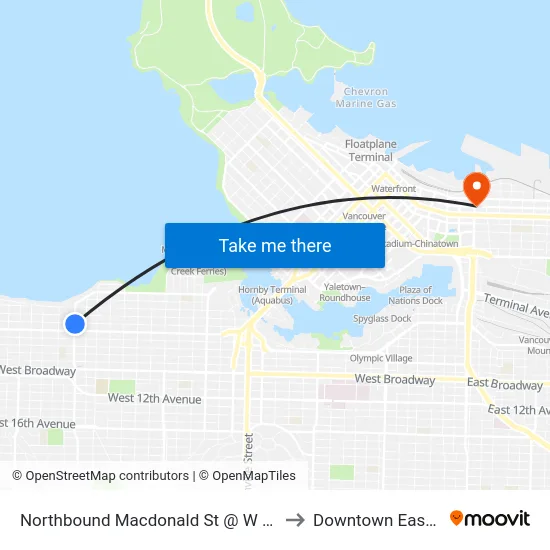 Northbound Macdonald St @ W 4th Ave to Downtown Eastside map