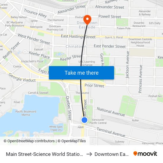 Main Street-Science World Station @ Bay 2 to Downtown Eastside map