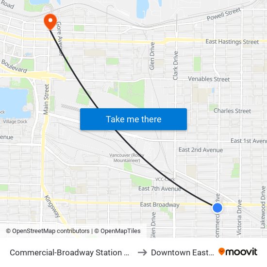 Commercial-Broadway Station @ Bay 2 to Downtown Eastside map