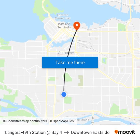 Langara-49th Station @ Bay 4 to Downtown Eastside map