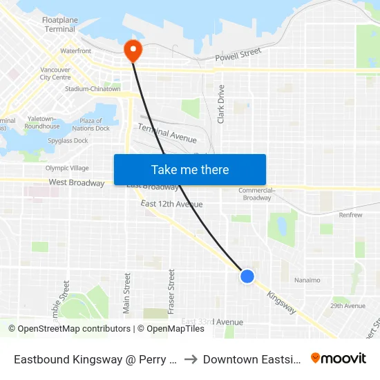 Eastbound Kingsway @ Perry St to Downtown Eastside map