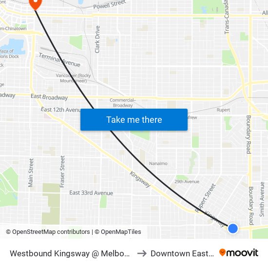 Westbound Kingsway @ Melbourne St to Downtown Eastside map