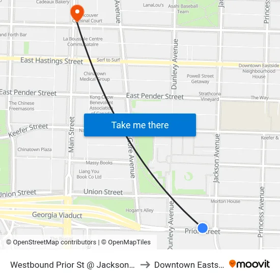 Westbound Prior St @ Jackson Ave to Downtown Eastside map