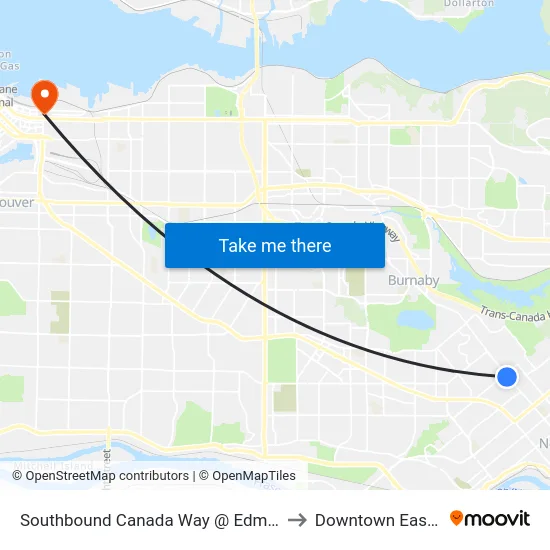 Southbound Canada Way @ Edmonds St to Downtown Eastside map