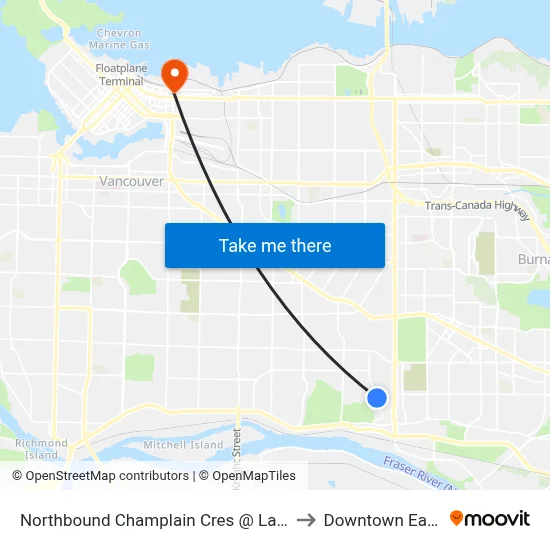 Northbound Champlain Cres @ Langford Ave to Downtown Eastside map