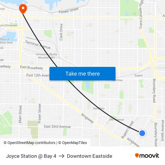 Joyce Station @ Bay 4 to Downtown Eastside map