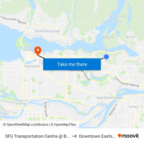 SFU Transportation Centre @ Bay 2 to Downtown Eastside map