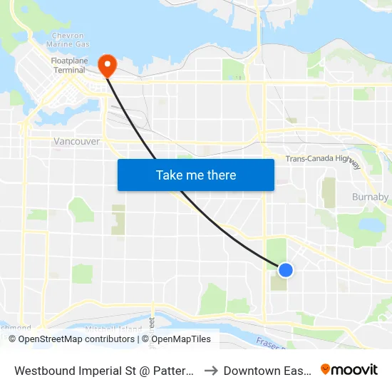 Westbound Imperial St @ Patterson Ave to Downtown Eastside map