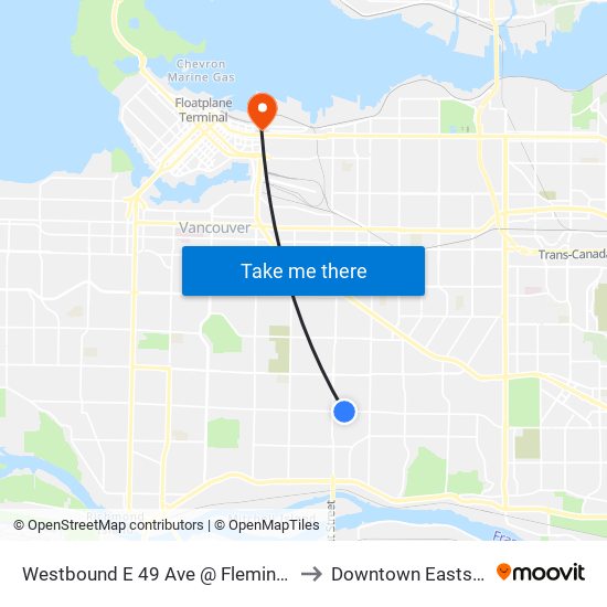 Westbound E 49 Ave @ Fleming St to Downtown Eastside map