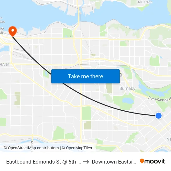 Eastbound Edmonds St @ 6th St to Downtown Eastside map