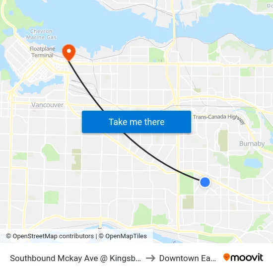 Southbound Mckay Ave @ Kingsborough St to Downtown Eastside map
