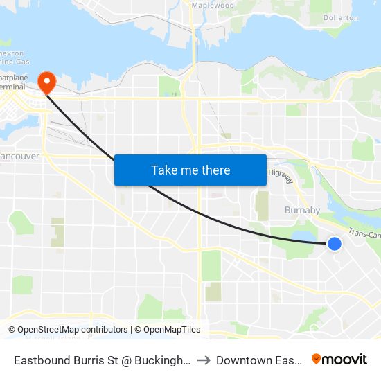 Eastbound Burris St @ Buckingham Ave to Downtown Eastside map