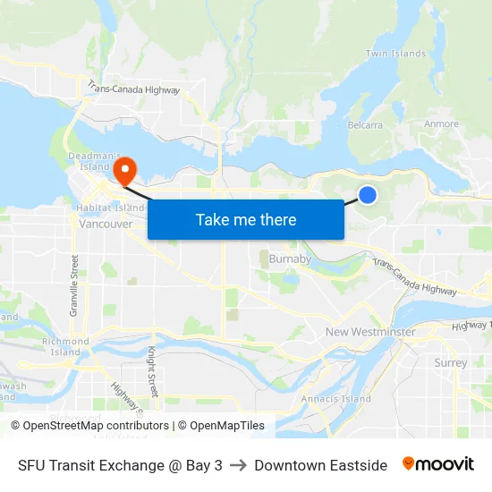 SFU Transit Exchange @ Bay 3 to Downtown Eastside map