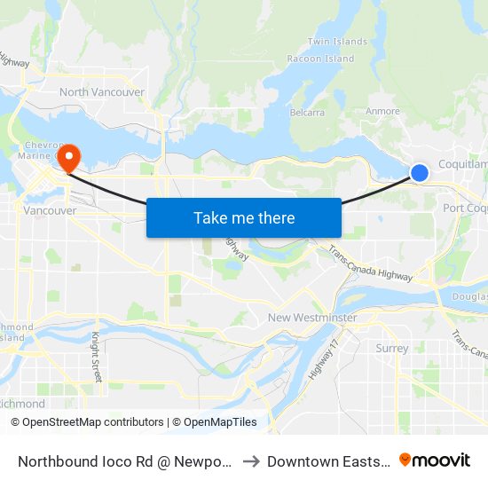 Northbound Ioco Rd @ Newport Dr to Downtown Eastside map