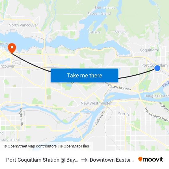 Port Coquitlam Station @ Bay 5 to Downtown Eastside map