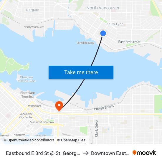 Eastbound E 3rd St @ St. Georges Ave to Downtown Eastside map