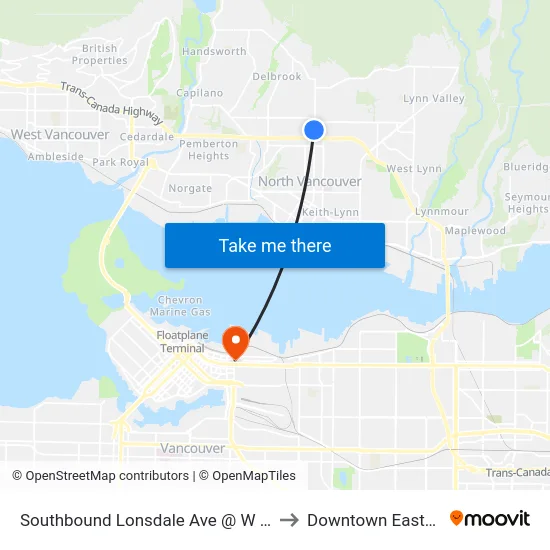Southbound Lonsdale Ave @ W 27 St to Downtown Eastside map