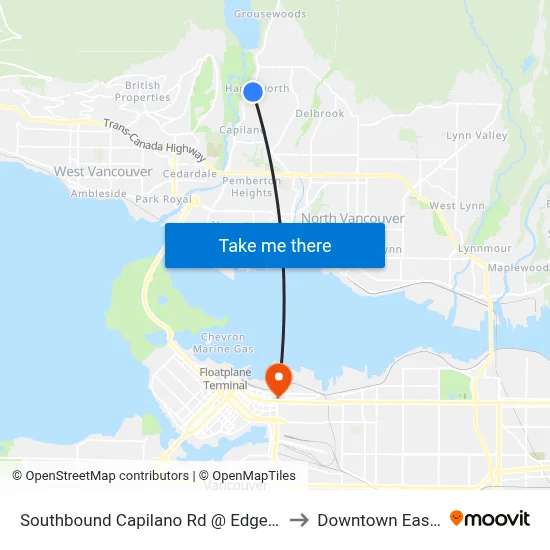 Southbound Capilano Rd @ Edgewood Rd to Downtown Eastside map