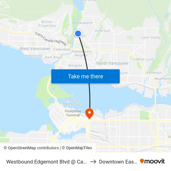 Westbound Edgemont Blvd @ Capilano Rd to Downtown Eastside map