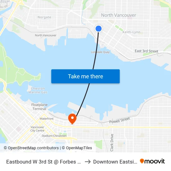 Eastbound W 3rd St @ Forbes Ave to Downtown Eastside map