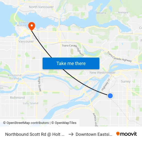 Northbound Scott Rd @ Holt Rd to Downtown Eastside map