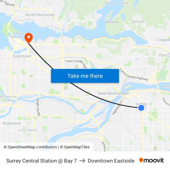Surrey Central Station @ Bay 7 to Downtown Eastside map