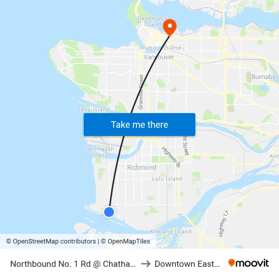 Northbound No. 1 Rd @ Chatham St to Downtown Eastside map