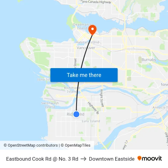 Eastbound Cook Rd @ No. 3 Rd to Downtown Eastside map