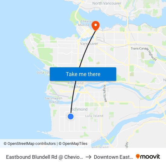 Eastbound Blundell Rd @ Cheviot Place to Downtown Eastside map