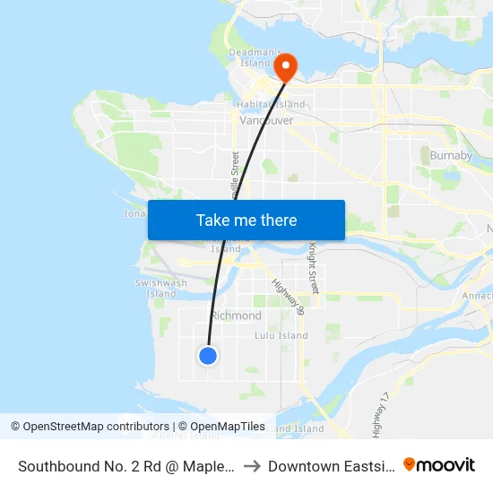 Southbound No. 2 Rd @ Maple Rd to Downtown Eastside map