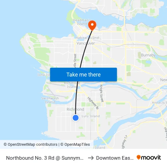 Northbound No. 3 Rd @ Sunnymede Gate to Downtown Eastside map