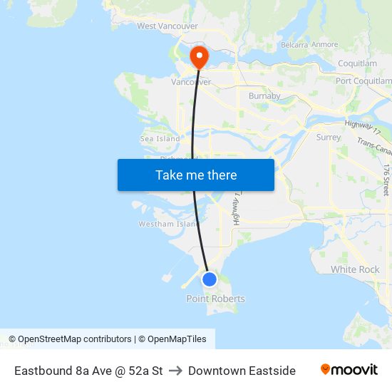 Eastbound 8a Ave @ 52a St to Downtown Eastside map