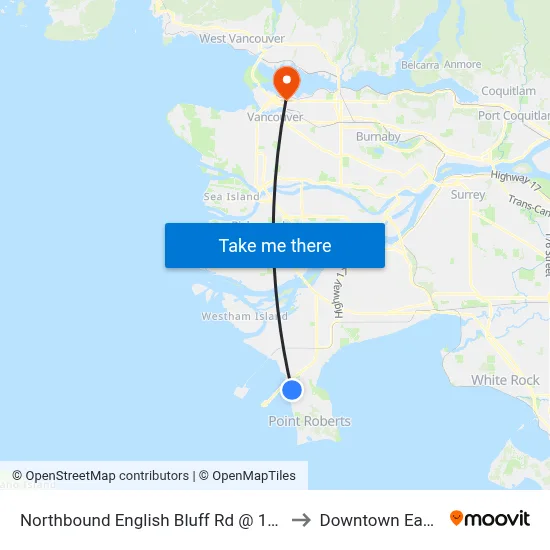 Northbound English Bluff Rd @ 1000 Block to Downtown Eastside map