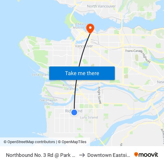 Northbound No. 3 Rd @ Park Rd to Downtown Eastside map