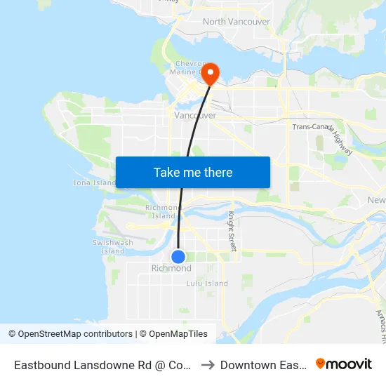 Eastbound Lansdowne Rd @ Cooney Rd to Downtown Eastside map