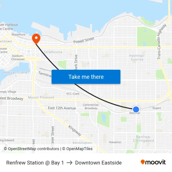 Renfrew Station @ Bay 1 to Downtown Eastside map