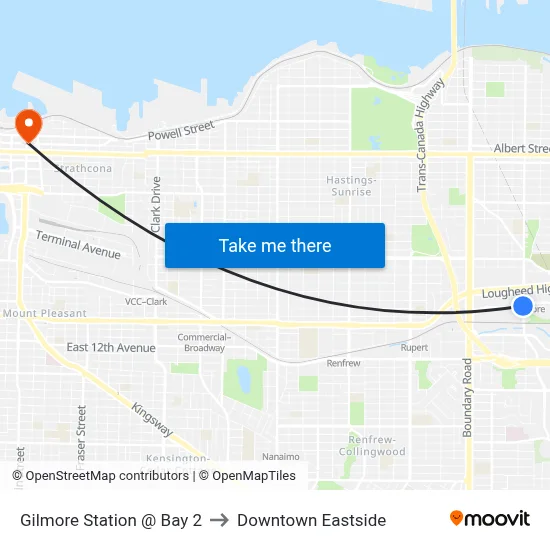 Gilmore Station @ Bay 2 to Downtown Eastside map