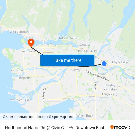 Northbound Harris Rd @ Civic Centre to Downtown Eastside map