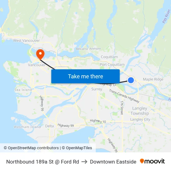 Northbound 189a St @ Ford Rd to Downtown Eastside map