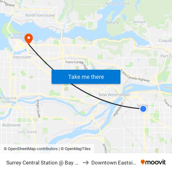 Surrey Central Station @ Bay 12 to Downtown Eastside map