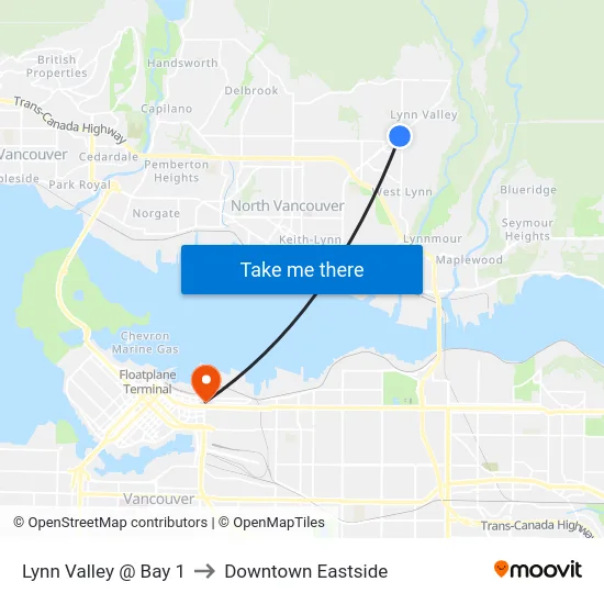 Lynn Valley @ Bay 1 to Downtown Eastside map