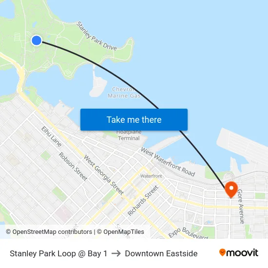 Stanley Park Loop @ Bay 1 to Downtown Eastside map