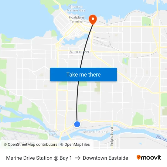 Marine Drive Station @ Bay 1 to Downtown Eastside map
