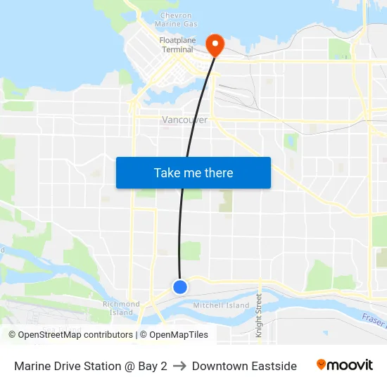 Marine Drive Station @ Bay 2 to Downtown Eastside map