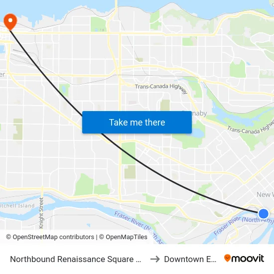 Northbound Renaissance Square @ Quayside Dr to Downtown Eastside map