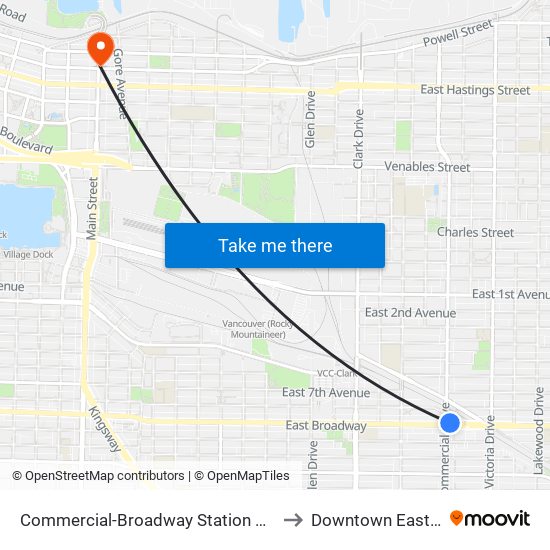 Commercial-Broadway Station @ Bay 4 to Downtown Eastside map