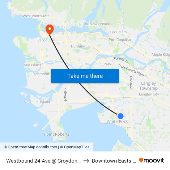 Westbound 24 Ave @ Croydon Dr to Downtown Eastside map