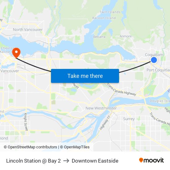 Lincoln Station @ Bay 2 to Downtown Eastside map