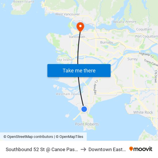 Southbound 52 St @ Canoe Pass Way to Downtown Eastside map